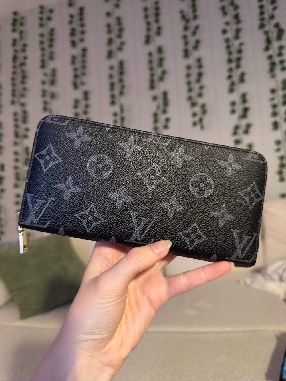 LV Black Monogram Canvas Zip Wallet